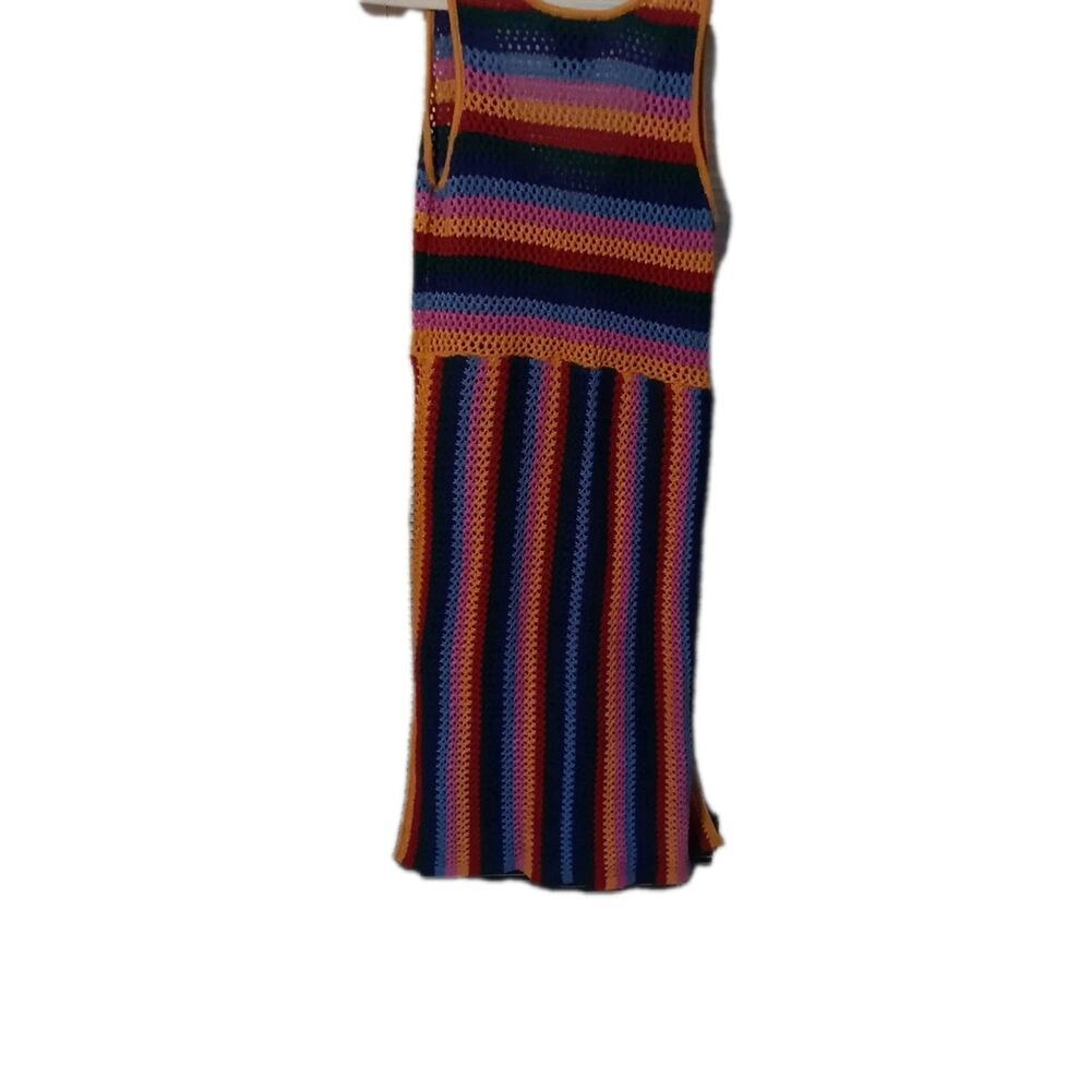 Crocheted Duster Rainbow Sz.Small By Runway Hippie Boho Peasant Side Slits - Picture 5 of 5